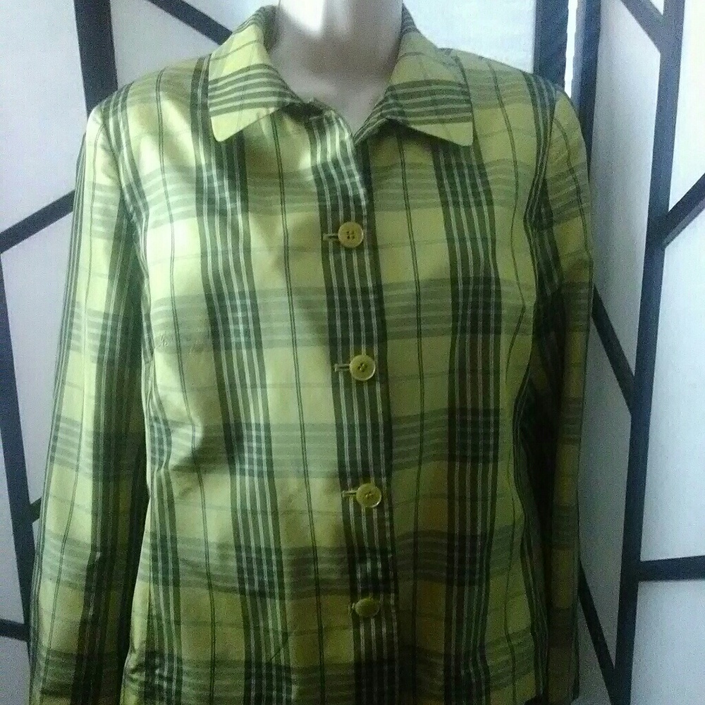 Jones New York Women's Green Plaid Blazer Jacket